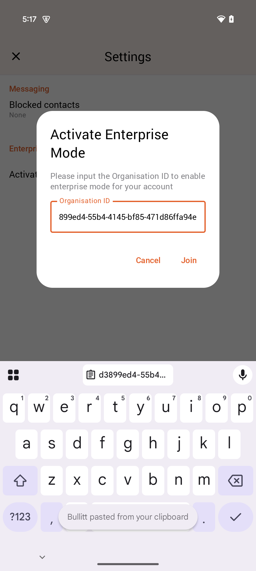 Input Organisation ID
